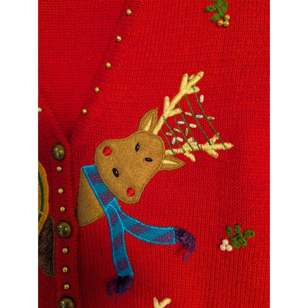 Studio Joy Women's Red XL Button Front Sleeveless Sweater Vest Christmas Holiday